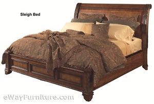 Vineyard Sleigh Low Profile King Bed Bedroom Cherry Finish Hardwood Furniture
