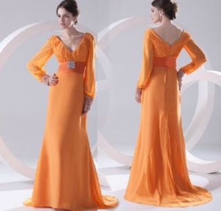 Long Sleeves Orange Women Formal Evening Dresses Mother of The Bride Dresses