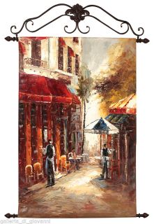 European Cafe Canvas Oil Painting with Metal Frame Europe