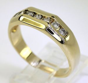 Mens Diamond Wedding Band Ring 14k Yellow Gold 7 Channel Set Round Gems 40ct