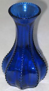 Antique Cobalt Blue Glass Bud Vase 5" Tall Depression Glass