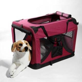 Wine Red Portable Pet Dog Cat House Soft Travel Crate Carrier Cage Kennel