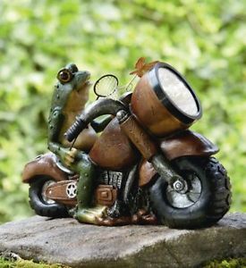 Frog on Motorcycle Art Statue with Solar Light for Yard Garden Yard Decor