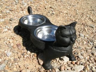 Black Cast Iron Cat Pet Water Food Bowl Kitty Feeder