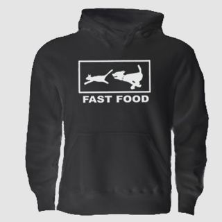 Fast Food Funny Hoodie Rude Cool Dog Chase Cat Humor Retro Hamburger Wild Tee