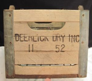 1952 Deerlick California Dairy Milk Bottle Crate Carrier Wood Metal Advertising