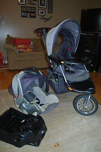 Baby Trend Expedition Jogger Stroller with Car Seat and Base Grey Lime Used