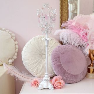 Shabby Cottage Chic Pink White Style Chandelier Table Lamp Crystals Sweet Cute