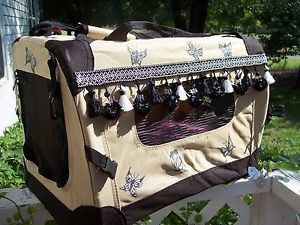 Custom Decorated Dog Cat Carrier Crate Cage Foldable Metal Frame