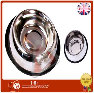 New Stainless Steel Non Skid Pet Dog Puppy Cat No Tip Slip Food Water Bowl Dish