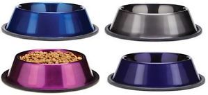 Metallic Stainless Steel Bowl Dog Cat Food Water Dish Feeder Non Skid Base