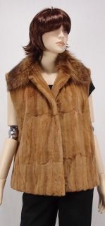 58190 New Camel Brown Sheared Mink Raccoon Fur Trim Vest Jacket Coat Stroller L