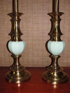 Pair Vintage Stiffel Porcelain Blue Table Lamps