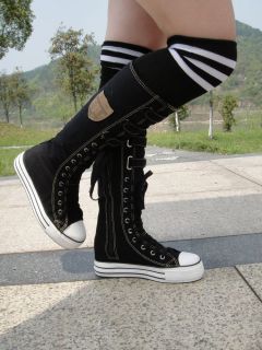 Women's Ladies Girls Punk Fashion Knee High Canvas Boots Sneakers Shoes