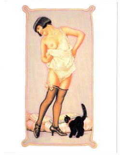 Olivia Deberardinis O Card "Catnip" 1920's Flapper with A Black Cat