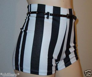 Sexy Black White Horizontal Striped Stretch Bodycon Dress Club Shorts M