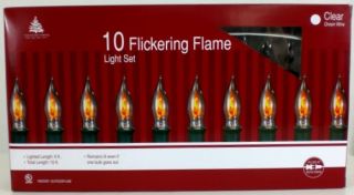 Enchanted Forest String of 10 Flicker Candle Flame Christmas Lights Green Wire