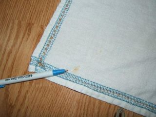 Vintage Antique Drawn Thread Work Blue White Cotton Linen Table Runner 32x13