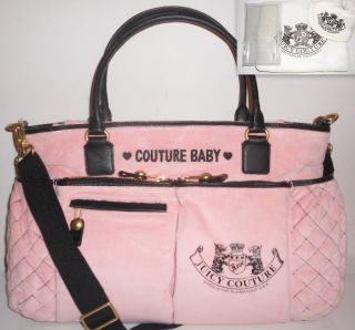 New Juicy Couture Pink Velour Baby Tote Diaper Stroller Bag w Accessories