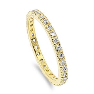 Yellow Gold CZ Stackable Eternity Band Sterling Silver Anniversary Ring 2mm