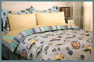 8PC King Tropical Sea Shell Blue Beige Beach Ocean Comforter Sheet Bedding Set