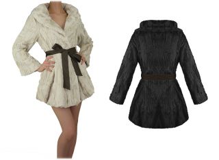 Soma London Ladies New Black Faux Fur Vintage 40s 50s Winter Belt Coat Jacket