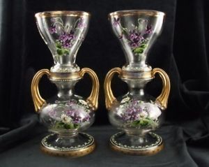 Antique Fine Bohemian Vienna Pair Glass Vases