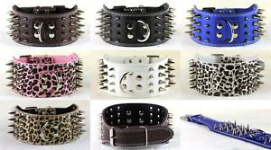 3" Wide 4 Row Full Color Spiked Dog Leather Collars Pit Bull Dog Terrier Collars