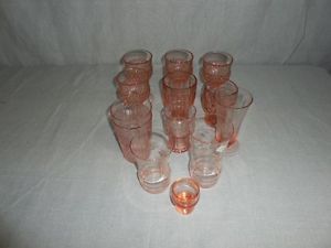 Vintage Pink Depression Glass Set of 12 Water Soda Juice Drinking Glasses