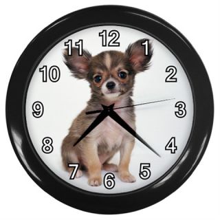 Adorable Puppy Chihuahua Dog Black Wall Clock