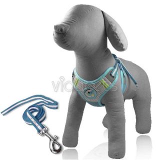 13 21" Girth Blue Doggie Nylon Comfort Dog Harness Vest Collar s Small Leash