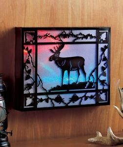 Woodland Northwood Lodge Scene Lighted Metal Wall Art Decor Moose Cabin