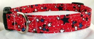Patriotic 4th July Stars Red White Blue Designer Dog Collar Martingale Leash