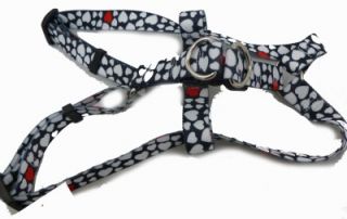 Black White Hearts Love Easy Step in Dog Harness or Leash XS LG