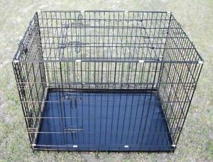 36" Black 3 Door Wire Suitcase Dog Crate Cage Pet Crates House Home Metal Pan