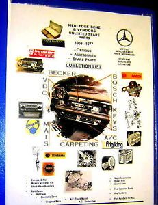 Mercedes Options Accessories Vendors Parts List 116 450SE 1974 76 450SEL 1974 80