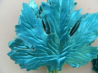Vintage Turquoise Foil Xmas Wreath Ornament Corsage Metallic Maple Leaves H