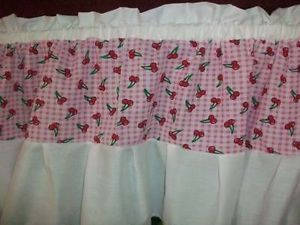 Custom Pink White Plaid Cherry Kitchen Window Treatment Gingham Valance