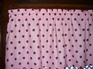 Valance Bubble Gum Pink Brown Polka Dot Cotton Fabric Window Topper Curtain