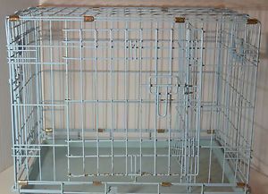 Dog Crate Kennel Wire Double Door Folding Blue Divider Panel and Tray