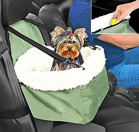 Dog Pet Car Booster Seat Sheep Skin Faux Lining w Safety Leash New Open Box