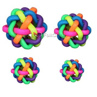 Dog Puppy Cat Pet Rainbow Colorful Rubber Sound Ball Bell Chewing Toy 4 Sizes