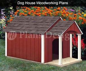 Dog House Pet Kennel Plans Gable Double Roof Style with Porch 90305D
