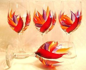 Tropical Birds Decorative Wine Glass Set