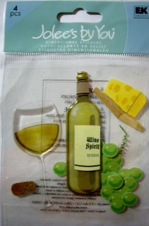 New 4 PC White Wine Glass Wine Grapes Wine Glass Cork Cheese Jolees 3D Sticker
