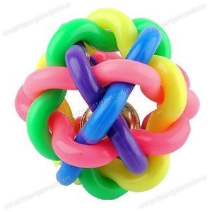 Pet Dog Puppy Cat Rainbow Colorful Rubber Exercise Chew Ball Bell Sound Play Toy