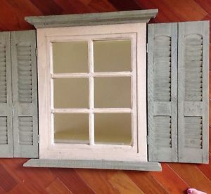 Home Interiors Window Pane Mirror Green Shutters Weathered Rustic