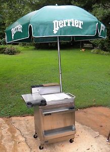 Char Broil Stainless Steel Hot Dog Food Cart w Sink Perrier Umbrella