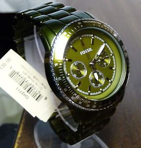 New Fossil Green Aluminum Chronograph Watch Aluminum Bracelet CH2711 Tag$135