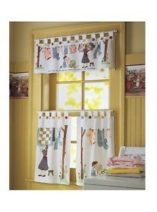 3 PC Laundry Room Decor Button Tab Top Window Curtains Valance Cafe Tier Panels